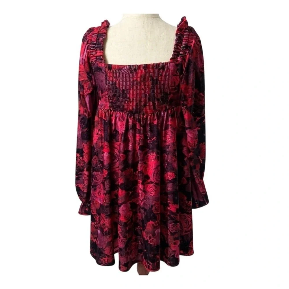 NEW Chelsea & Violet Girls Size 8 / 10 Red Velvet Rose Print Party Dress Holiday